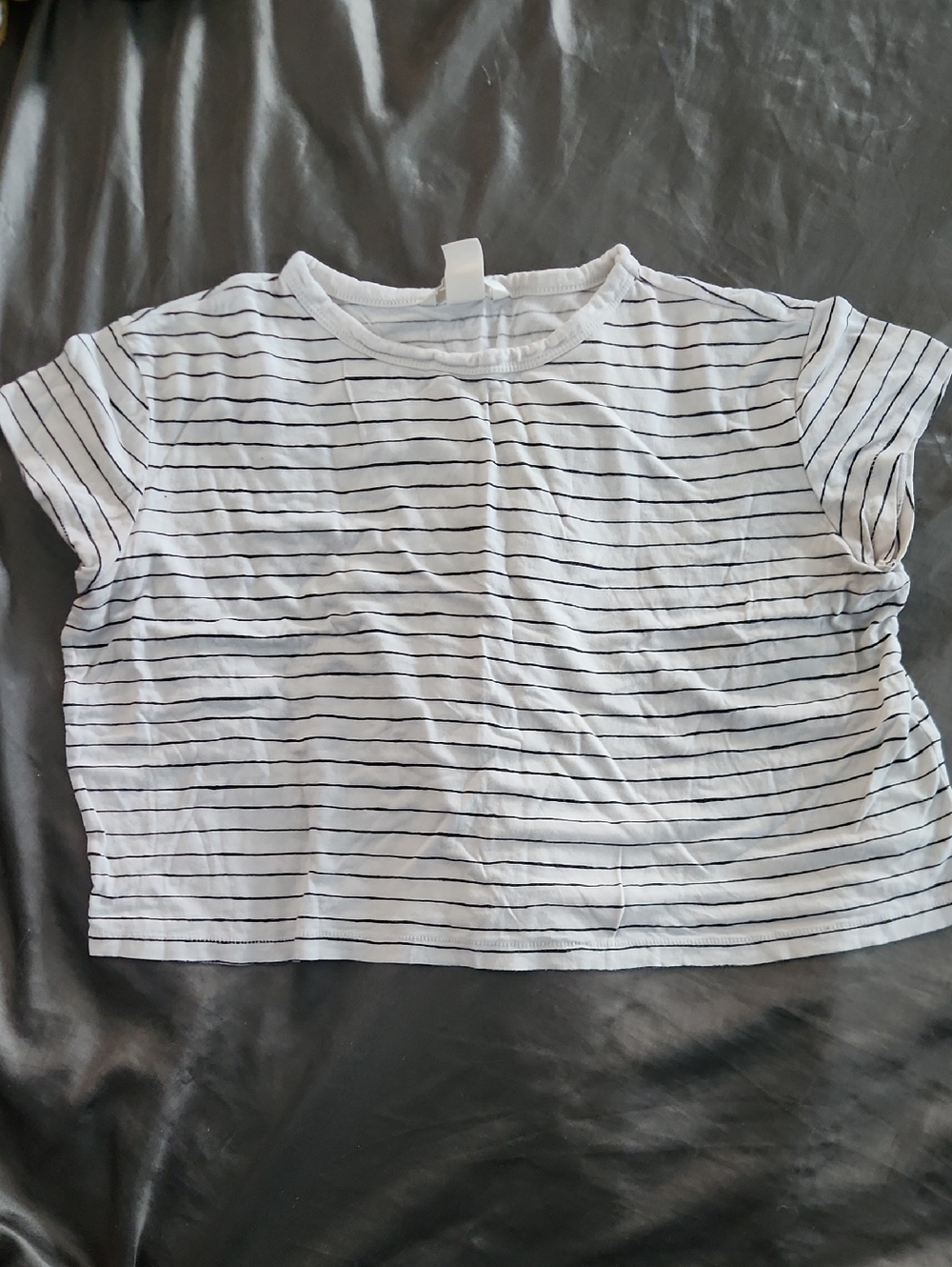 White & Black Striped Kids Tee - Casual Crewneck Top